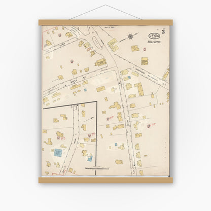 Old map wall art mockup — magnetic wood frame on white wall — Sanborn Fire Insurance Map from Upton, Worcester County, Massachusetts (1945), Sheet #0003