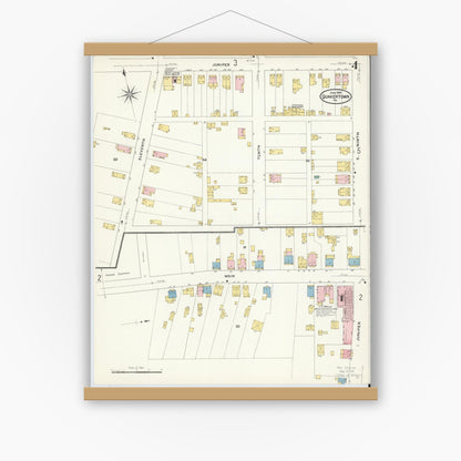 Old map wall art mockup — magnetic wood frame on white wall — Sanborn Fire Insurance Map from Quakertown, Bucks County, Pennsylvania (1909), Sheet #0004