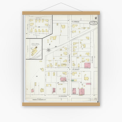 Old map wall art mockup — magnetic wood frame on white wall — Sanborn Fire Insurance Map from Tyler, Smith County, Texas (1893), Sheet #0002