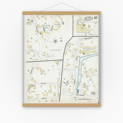 Old map wall art mockup — magnetic wood frame on white wall — Sanborn Fire Insurance Map from Quincy, Norfolk County, Massachusetts (1891), Sheet #0010