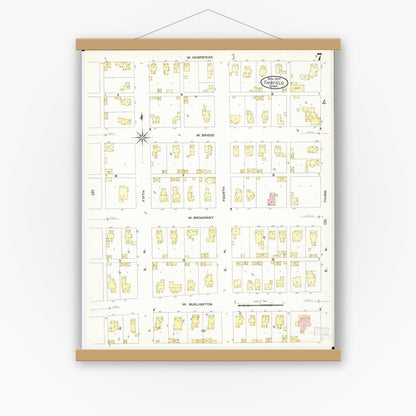 Old map wall art mockup — magnetic wood frame on white wall — Sanborn Fire Insurance Map from Fairfield, Jefferson County, Iowa (1907), Sheet #0007