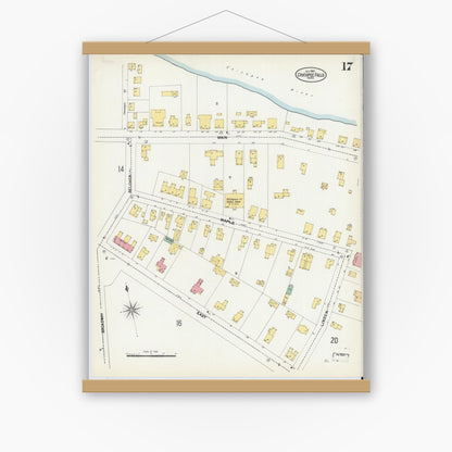 Old map wall art mockup — magnetic wood frame on white wall — Sanborn Fire Insurance Map from Chicopee, Hampden County, Massachusetts (1902), Sheet #0017