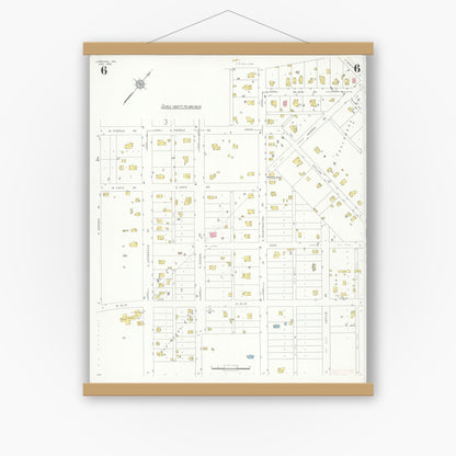 Old map wall art mockup — magnetic wood frame on white wall — Sanborn Fire Insurance Map from Lebanon, Laclede County, Missouri (1932), Sheet #0006