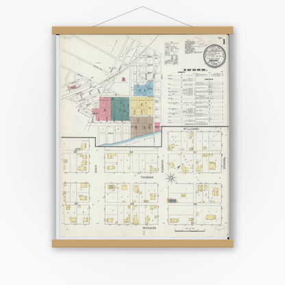 Old map wall art mockup — magnetic wood frame on white wall — Sanborn Fire Insurance Map from Henry, Marshall County, Illinois (1893) - Complete Map Set