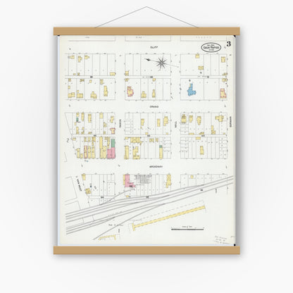 Old map wall art mockup — magnetic wood frame on white wall — Sanborn Fire Insurance Map from Sauk Rapids, Benton County, Minnesota (1904), Sheet #0003