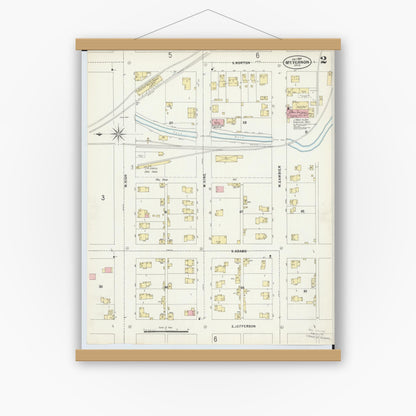Old map wall art mockup — magnetic wood frame on white wall — Sanborn Fire Insurance Map from Mount Vernon, Knox County, Ohio (1897), Sheet #0002