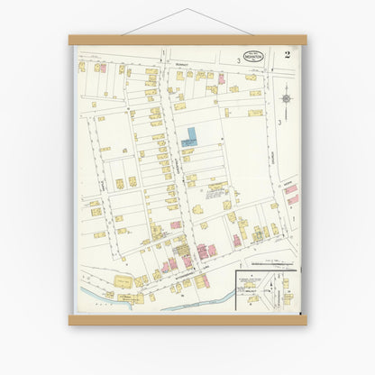 Old map wall art mockup — magnetic wood frame on white wall — Sanborn Fire Insurance Map from Mohnton, Berks County, Pennsylvania (1912), Sheet #0002