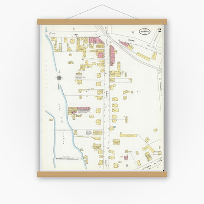 Old map wall art mockup — magnetic wood frame on white wall — Sanborn Fire Insurance Map from Monroe, Orange County, New York (1911), Sheet #0002