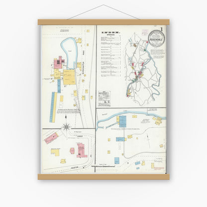 Old map wall art mockup — magnetic wood frame on white wall — Sanborn Fire Insurance Map from Rosendale, Ulster County, New York (1904) - Complete Map Set