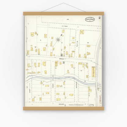 Old map wall art mockup — magnetic wood frame on white wall — Sanborn Fire Insurance Map from Arroyo Grande, San Luis Obispo County, California (1903), Sheet #0002