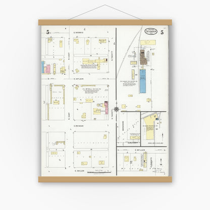 Old map wall art mockup — magnetic wood frame on white wall — Sanborn Fire Insurance Map from Seymour, Baylor County, Texas (1925), Sheet #0005