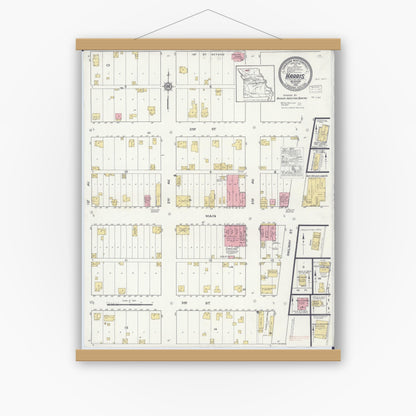 Old map wall art mockup — magnetic wood frame on white wall — Sanborn Fire Insurance Map from Harris, Sullivan County, Missouri (1916), Sheet #0001