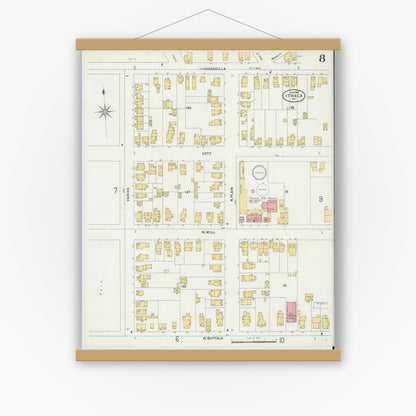 Old map wall art mockup — magnetic wood frame on white wall — Sanborn Fire Insurance Map from Ithaca, Tompkins County, New York (1898), Sheet #0008
