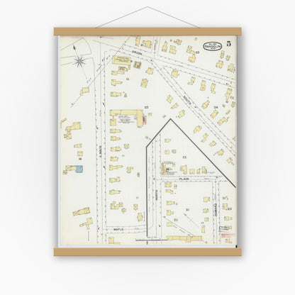 Old map wall art mockup — magnetic wood frame on white wall — Sanborn Fire Insurance Map from Randolph, Norfolk County, Massachusetts (1892), Sheet #0005