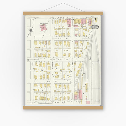 Old map wall art mockup — magnetic wood frame on white wall — Sanborn Fire Insurance Map from Beardstown, Cass County, Illinois (1919), Sheet #0011