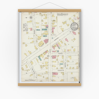 Old map wall art mockup — magnetic wood frame on white wall — Sanborn Fire Insurance Map from Birmingham, Oakland County, Michigan (1893), Sheet #0001