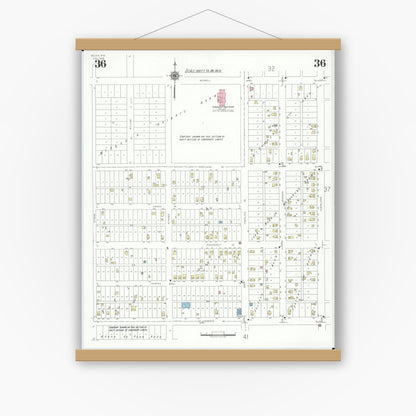 Old map wall art mockup — magnetic wood frame on white wall — Sanborn Fire Insurance Map from Beloit, Rock County, Wisconsin (1939), Sheet #0036