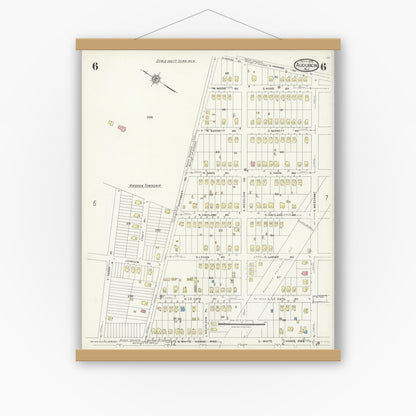 Old map wall art mockup — magnetic wood frame on white wall — Sanborn Fire Insurance Map from Audubon, Camden County, New Jersey (1924), Sheet #0006