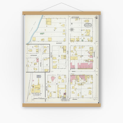 Old map wall art mockup — magnetic wood frame on white wall — Sanborn Fire Insurance Map from Havana, Mason County, Illinois (1892), Sheet #0002