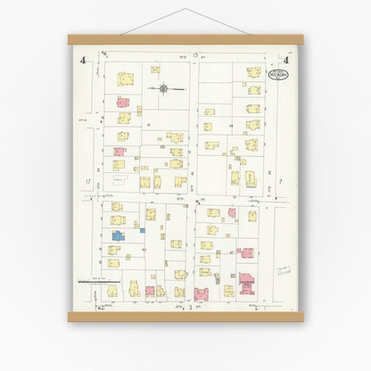 Old map wall art mockup — magnetic wood frame on white wall — Sanborn Fire Insurance Map from Hickory, Catawba County, North Carolina (1925), Sheet #0004
