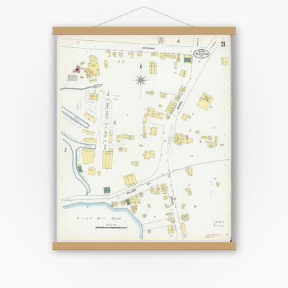 Old map wall art mockup — magnetic wood frame on white wall — Sanborn Fire Insurance Map from Roslyn, Nassau County, New York (1902), Sheet #0003