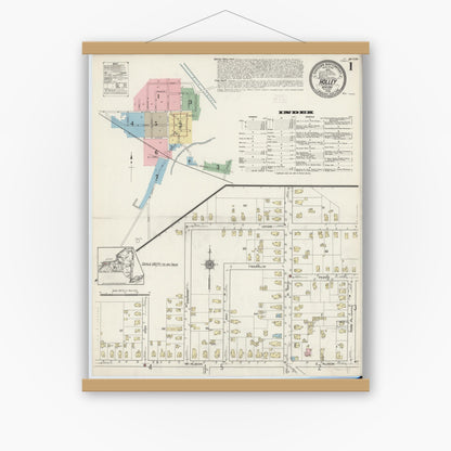 Old map wall art mockup — magnetic wood frame on white wall — Sanborn Fire Insurance Map from Holley, Orleans County, New York (1914) - Complete Map Set