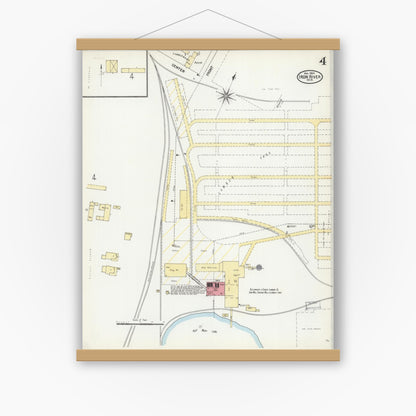 Old map wall art mockup — magnetic wood frame on white wall — Sanborn Fire Insurance Map from Iron River, Bayfield County, Wisconsin (1904), Sheet #0004