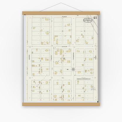 Old map wall art mockup — magnetic wood frame on white wall — Sanborn Fire Insurance Map from Chippewa Falls, Chippewa County, Wisconsin (1895), Sheet #0021