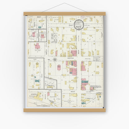 Old map wall art mockup — magnetic wood frame on white wall — Sanborn Fire Insurance Map from Augusta, Hancock County, Illinois (1893), Sheet #0001
