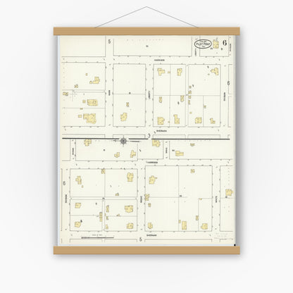 Old map wall art mockup — magnetic wood frame on white wall — Sanborn Fire Insurance Map from Pilot Point, Denton County, Texas (1912), Sheet #0006