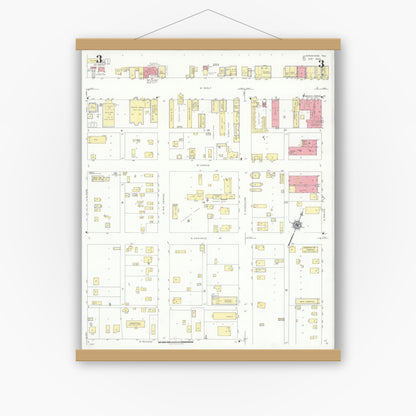 Old map wall art mockup — magnetic wood frame on white wall — Sanborn Fire Insurance Map from Monahans, Ward County, Texas (1940), Sheet #0003