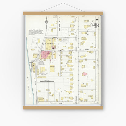 Old map wall art mockup — magnetic wood frame on white wall — Sanborn Fire Insurance Map from Corydon, Harrison County, Indiana (1910), Sheet #0002