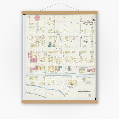 Old map wall art mockup — magnetic wood frame on white wall — Sanborn Fire Insurance Map from Canal Fulton, Stark County, Ohio (1893), Sheet #0002