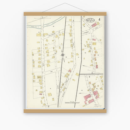 Old map wall art mockup — magnetic wood frame on white wall — Sanborn Fire Insurance Map from Bentleyville, Washington County, Pennsylvania (1913), Sheet #0004