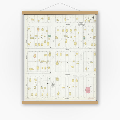 Old map wall art mockup — magnetic wood frame on white wall — Sanborn Fire Insurance Map from Willmar, Kandiyohi County, Minnesota (1899), Sheet #0004