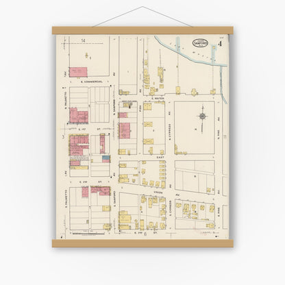 Old map wall art mockup — magnetic wood frame on white wall — Sanborn Fire Insurance Map from Sanford, Seminole County, Florida (1922), Sheet #0004