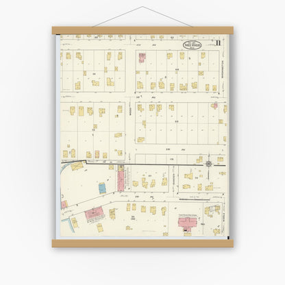 Old map wall art mockup — magnetic wood frame on white wall — Sanborn Fire Insurance Map from Three Rivers, Saint Joseph County, Michigan (1916), Sheet #0011