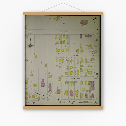 Old map wall art mockup — magnetic wood frame on white wall — Sanborn Fire Insurance Map from Jackson, Jackson County, Michigan (1907), Sheet #0026