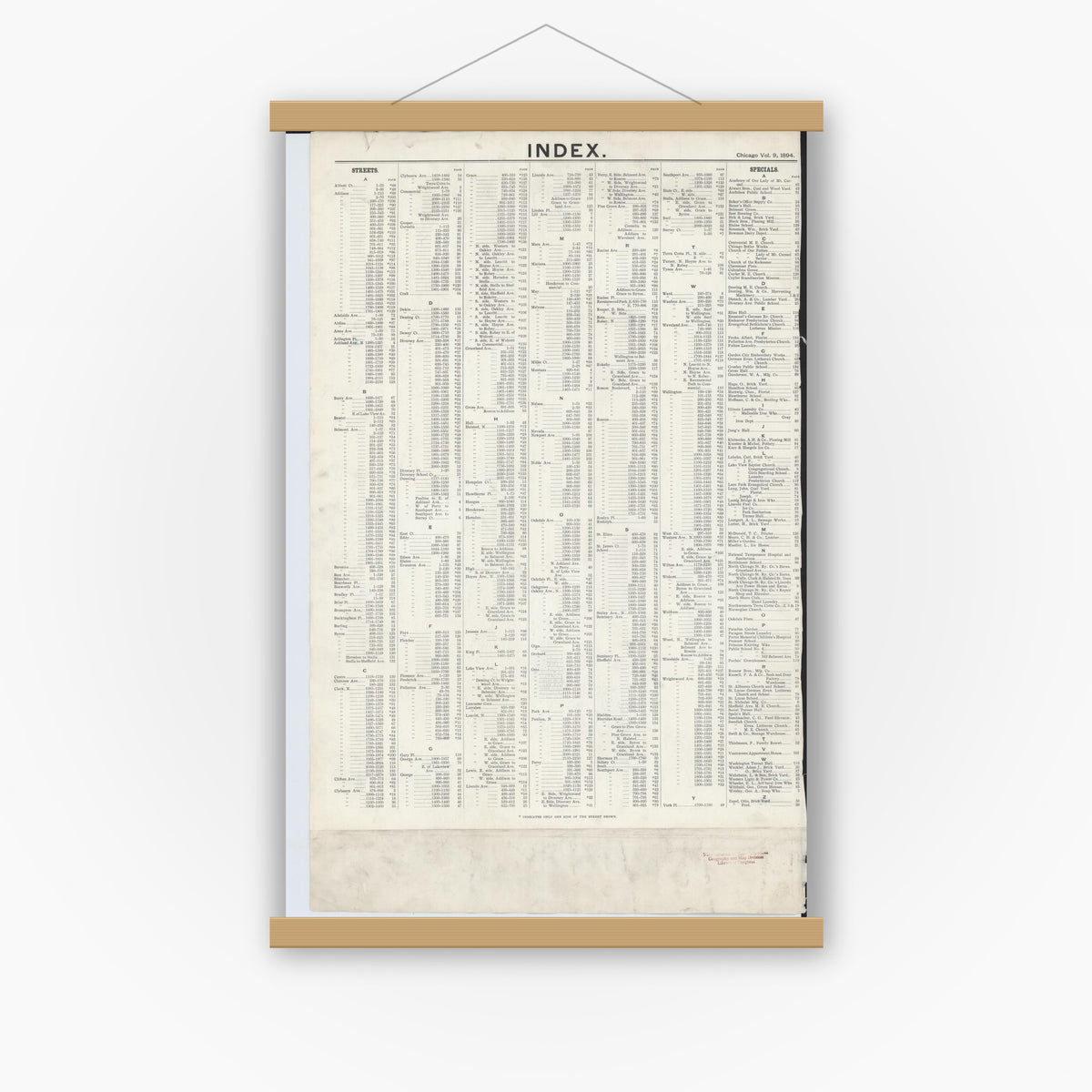 Old map wall art mockup — magnetic wood frame on white wall — Sanborn Fire Insurance Map from Chicago, Cook County, Illinois (1894), Sheet #0001
