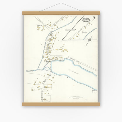 Old map wall art mockup — magnetic wood frame on white wall — Sanborn Fire Insurance Map from Allentown, Monmouth County, New Jersey (1922), Sheet #0007