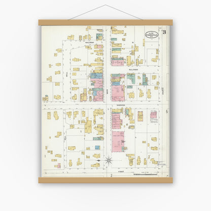 Old map wall art mockup — magnetic wood frame on white wall — Sanborn Fire Insurance Map from Evansville, Rock County, Wisconsin (1907), Sheet #0003