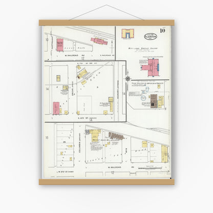 Old map wall art mockup — magnetic wood frame on white wall — Sanborn Fire Insurance Map from Plainview, Hale County, Texas (1921), Sheet #0010