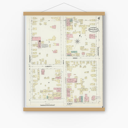 Old map wall art mockup — magnetic wood frame on white wall — Sanborn Fire Insurance Map from Herkimer, Herkimer County, New York (1890), Sheet #0004