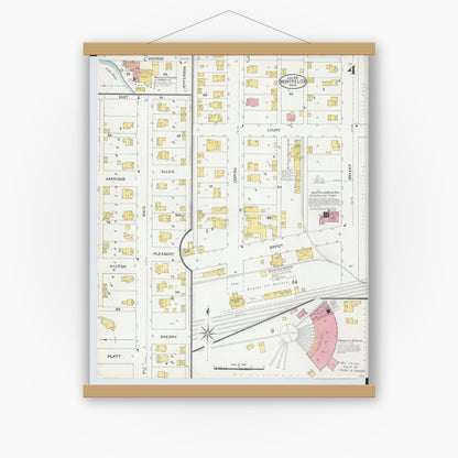 Old map wall art mockup — magnetic wood frame on white wall — Sanborn Fire Insurance Map from Montpelier, Williams County, Ohio (1905), Sheet #0004
