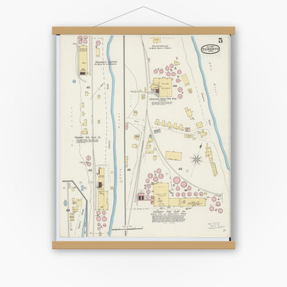 Old map wall art mockup — magnetic wood frame on white wall — Sanborn Fire Insurance Map from Toronto, Jefferson County, Ohio (1892), Sheet #0005