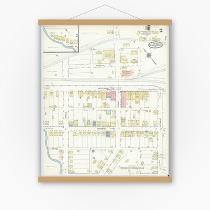 Old map wall art mockup — magnetic wood frame on white wall — Sanborn Fire Insurance Map from Beaverdale, Cambria County, Pennsylvania (1914), Sheet #0002