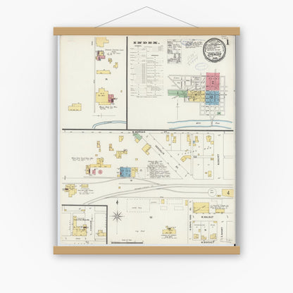 Old map wall art mockup — magnetic wood frame on white wall — Sanborn Fire Insurance Map from Spencer, Owen County, Indiana (1898) - Complete Map Set