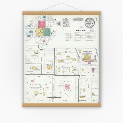 Old map wall art mockup — magnetic wood frame on white wall — Sanborn Fire Insurance Map from Perham, Otter Tail County, Minnesota (1904) - Complete Map Set