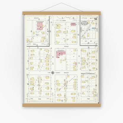 Old map wall art mockup — magnetic wood frame on white wall — Sanborn Fire Insurance Map from Lincoln, Logan County, Illinois (1914), Sheet #0014