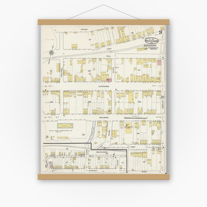 Old map wall art mockup — magnetic wood frame on white wall — Sanborn Fire Insurance Map from Mauch Chunk, Carbon County, Pennsylvania (1915), Sheet #0009